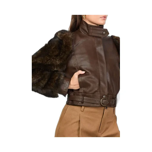 High Collar Long Sleeve Leather Jacket