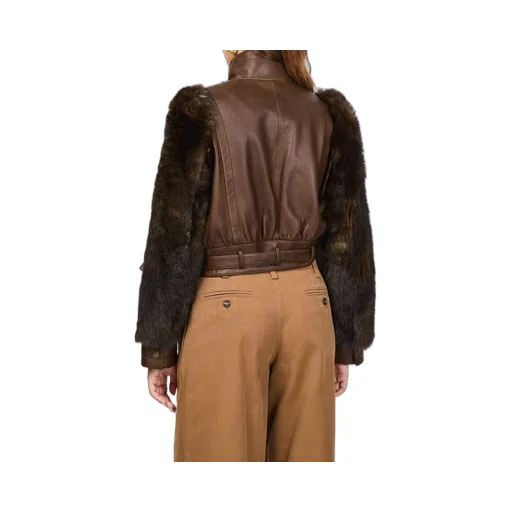 High Collar Long Sleeve Leather Jacket
