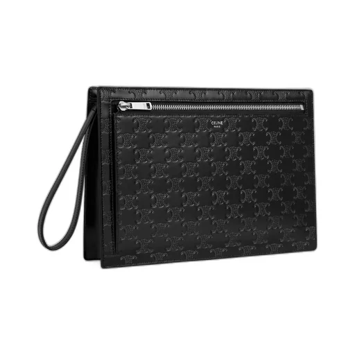 Pouch With Strap In Calfskin With Triomphe Embossed