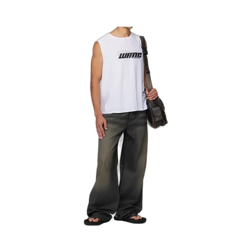 Leather-Textured Loose-Fitting Jeans