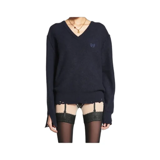 Laurel Classic V-Neck Destroyed Sweater