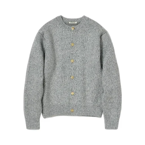 Double-Faced Wool Alpaca Low Gauge Knit Crew-Neck Cardigan