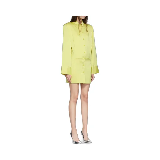 Satin Single-Breasted Mini Shirt Dress