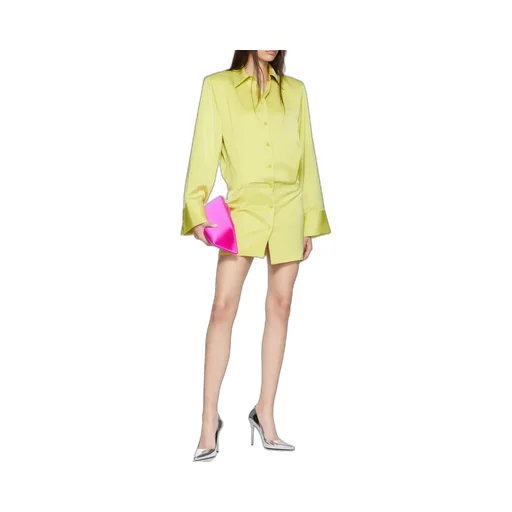 Satin Single-Breasted Mini Shirt Dress