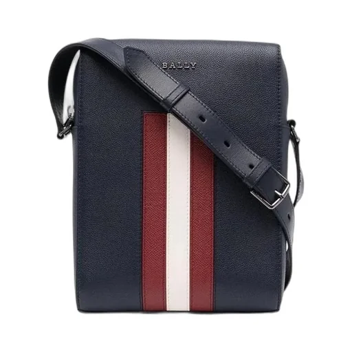 Striped Detail Lychee Crossbody Bag