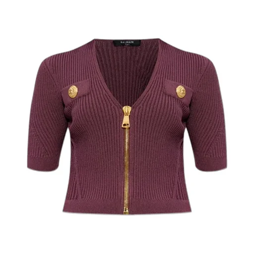 Button Embellished V-Neck Knitted Top