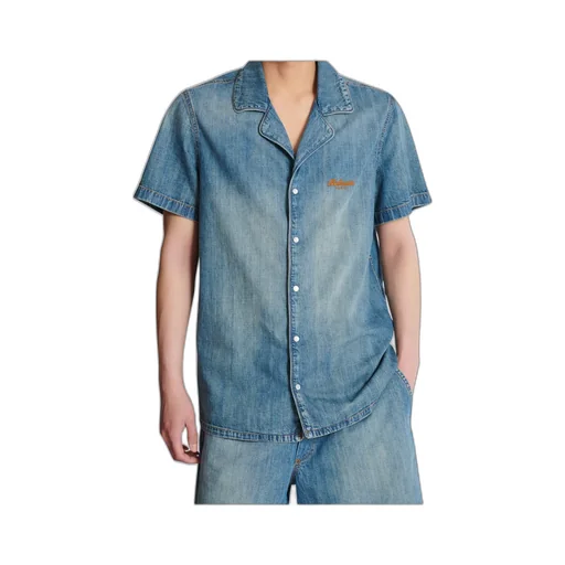 Denim Collared Short-Sleeve Shirt