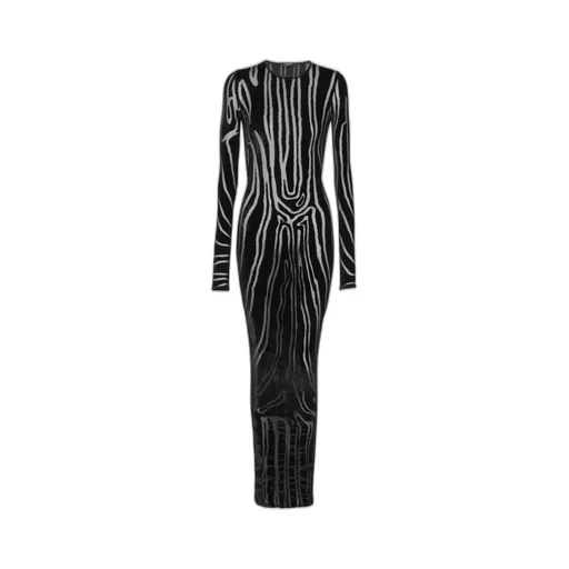 Long Zebra-Print Velvet Dress