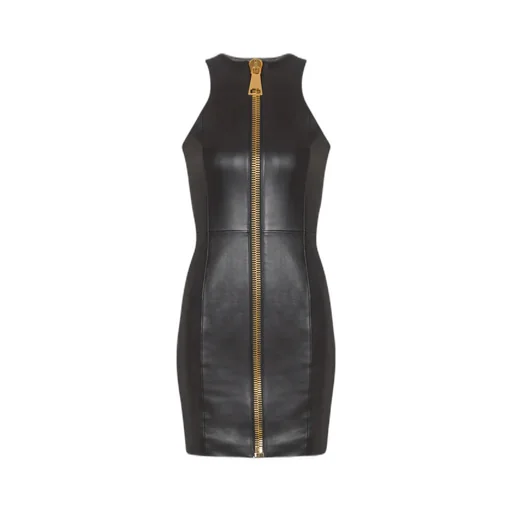 Short Sleeveless Leather Dress
