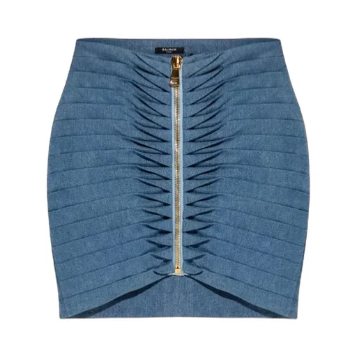 Dart Detailed Zip-Up Denim Skirt