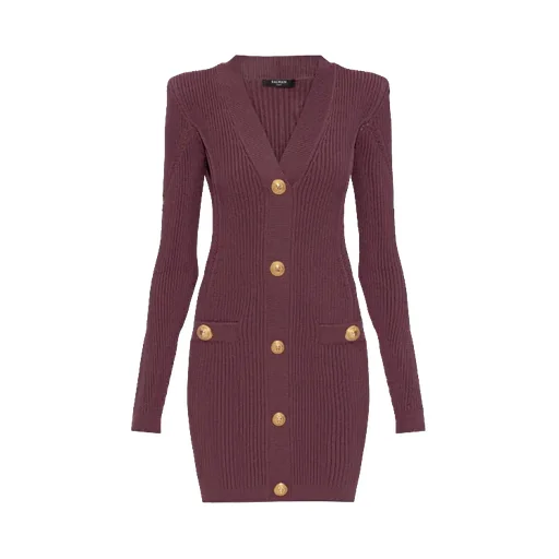 V-Neck Ribbed Knit Mini Dress