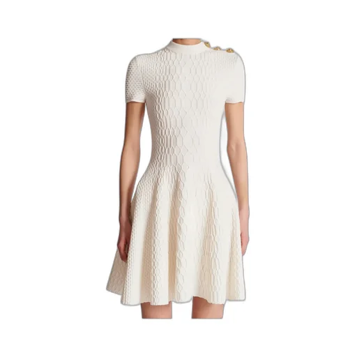 Flared Crocodile-Knit Dress
