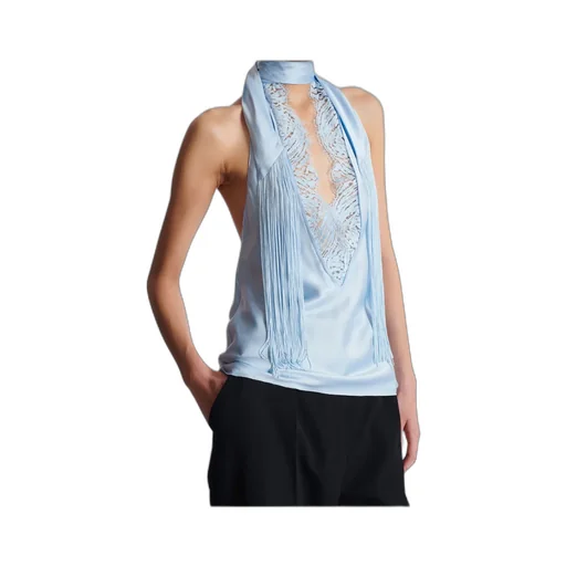 Backless Fringed Satin Top
