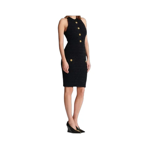 Buttoned-Pocket Tweed Mini Dress