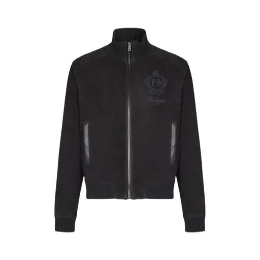 Pb Logo Embroidered Leather Jacket