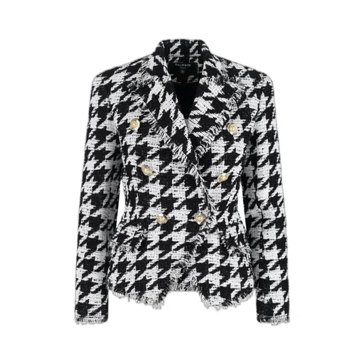 Check Patterned Tweed Blazer
