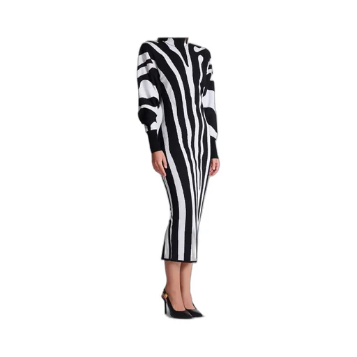 Long Knit Dress With Zebra Intarsia
