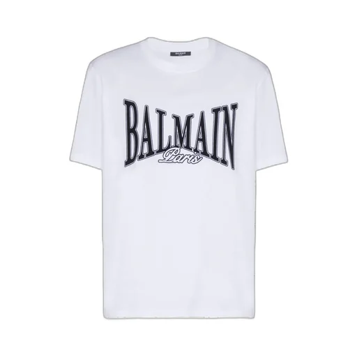Short-Sleeved T-Shirt With Flocked Balmain College Print