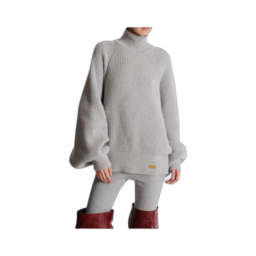 High-Neck Ribbed Knit Jumper