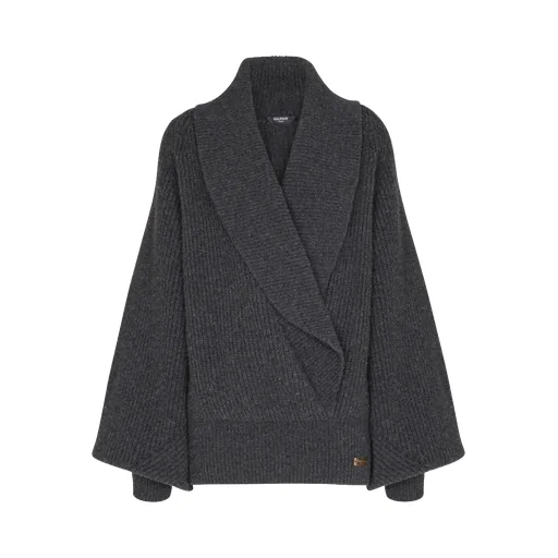 Batwing Open-Neck Ribbed Knit Sweater