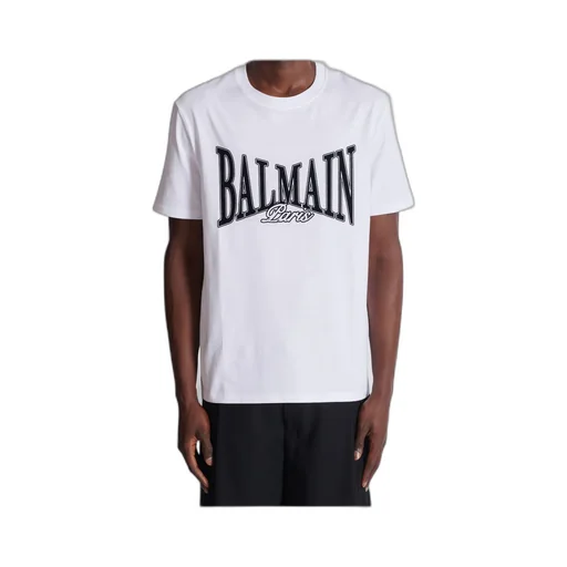 Short-Sleeved T-Shirt With Flocked Balmain College Print