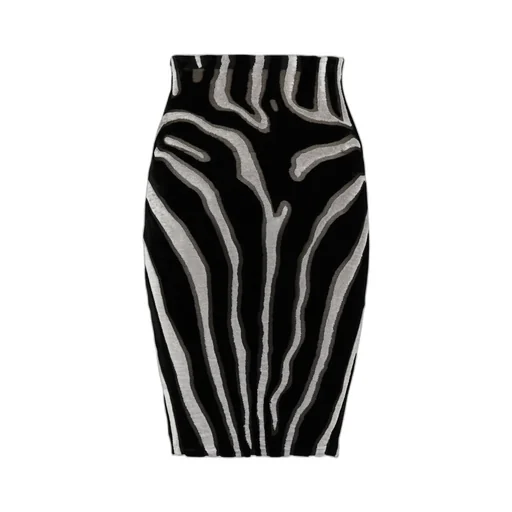 Zebra-Print Velvet Pencil Skirt