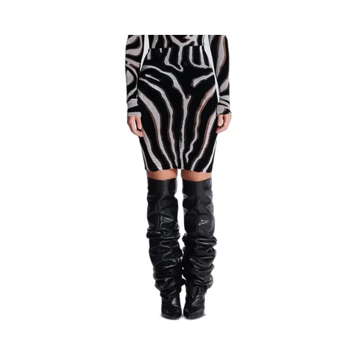 Zebra-Print Velvet Pencil Skirt