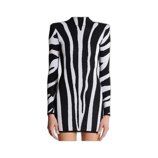 Short Knit Dress With Zebra Intarsia