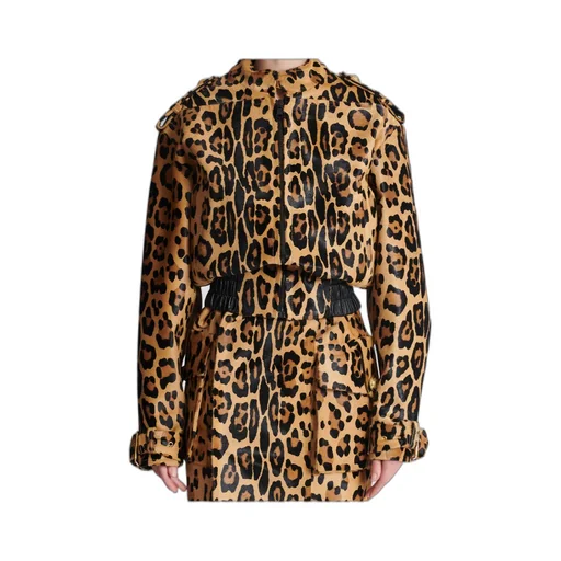 Ponyskin-Style Leather Bomber Jacket With Leopard Pattern