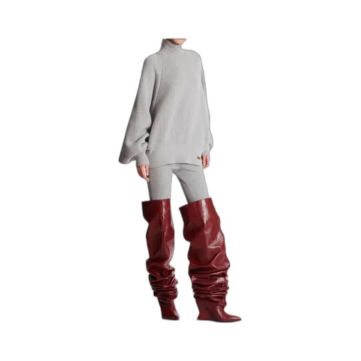 High-Neck Ribbed Knit Jumper