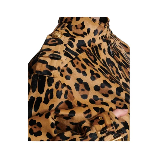 Ponyskin-Style Leather Bomber Jacket With Leopard Pattern