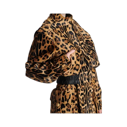 Ponyskin-Style Leather Bomber Jacket With Leopard Pattern