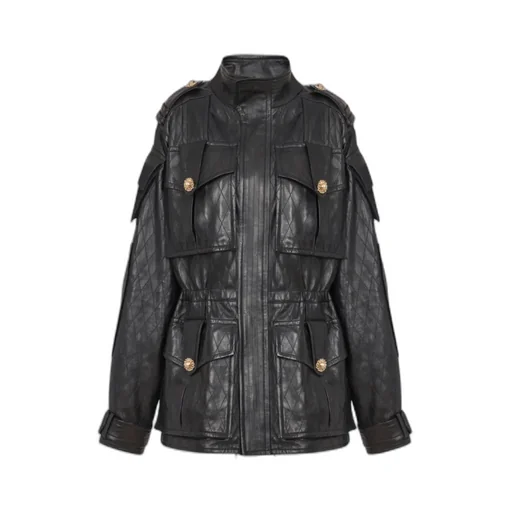Lambskin Leather Parka With Topstitched Diamond Pattern