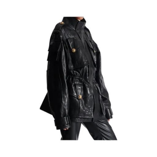 Lambskin Leather Parka With Topstitched Diamond Pattern