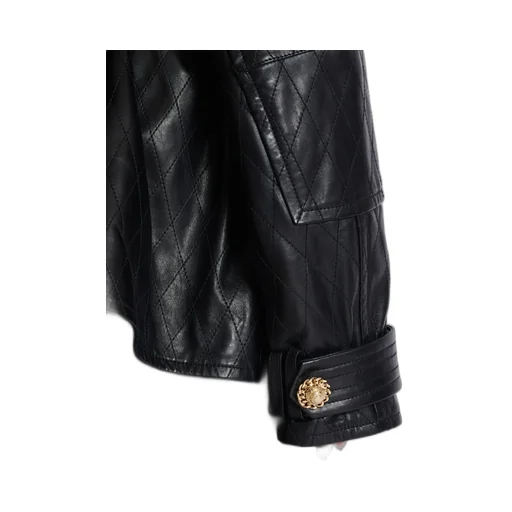 Lambskin Leather Parka With Topstitched Diamond Pattern