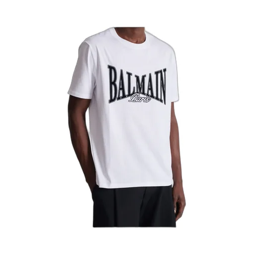 Short-Sleeved T-Shirt With Flocked Balmain College Print