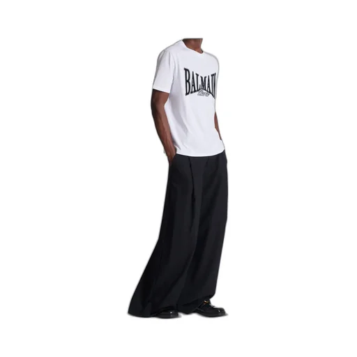 Short-Sleeved T-Shirt With Flocked Balmain College Print