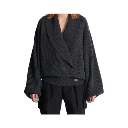 Batwing Open-Neck Ribbed Knit Sweater