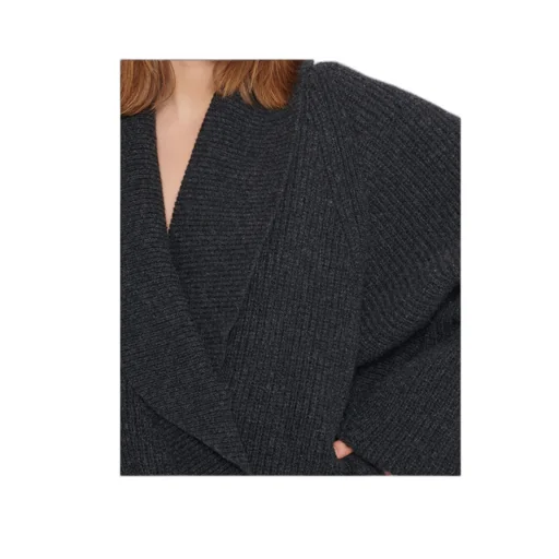 Batwing Open-Neck Ribbed Knit Sweater