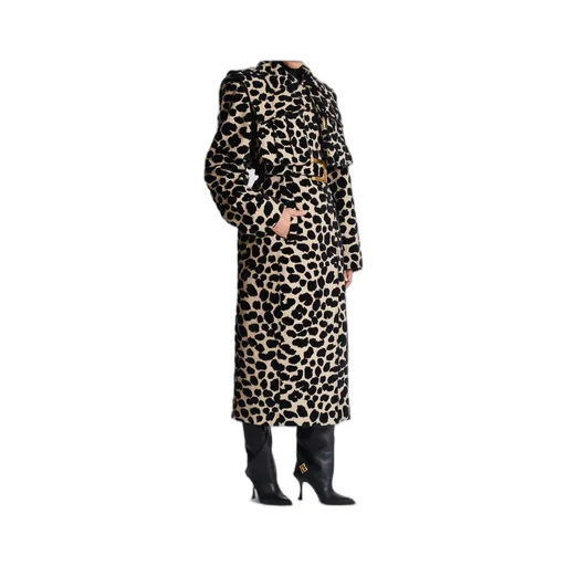 Leopard Print Jacquard Belted Trench Coat