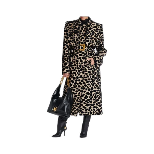 Leopard Print Jacquard Belted Trench Coat