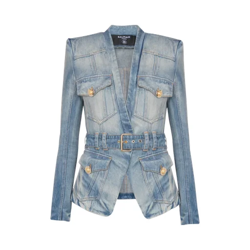 1-Button Belted Denim Jacket