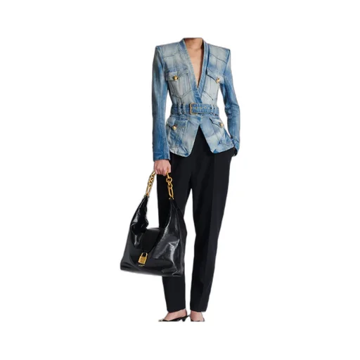 1-Button Belted Denim Jacket
