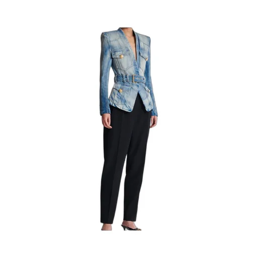 1-Button Belted Denim Jacket