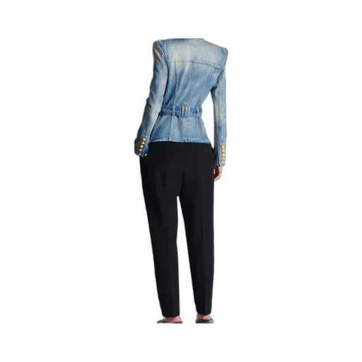 1-Button Belted Denim Jacket