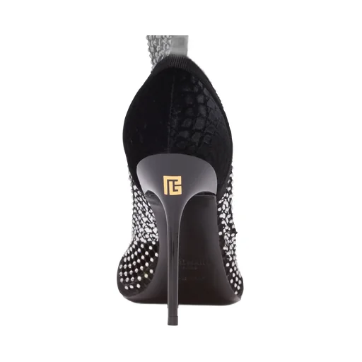 Mesh Heeled Ankle Boots With Velvet And Rhinestones