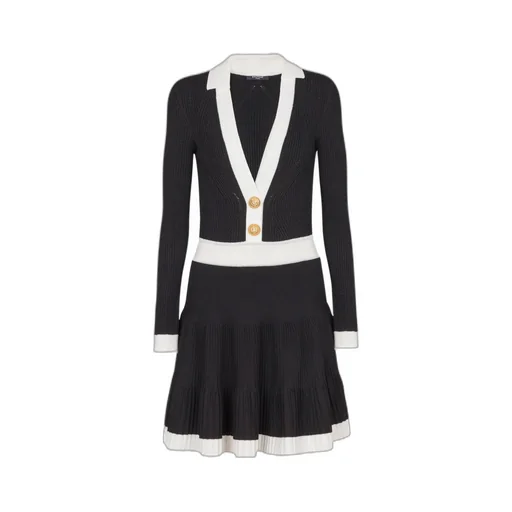 V-Neck Pleated Knit Dress