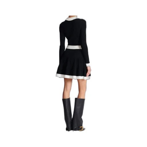V-Neck Pleated Knit Dress