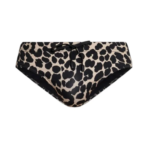 Leopard-Print Drawstring Swim Trunks
