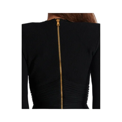 V-Neck Ribbed Long-Sleeved Dress